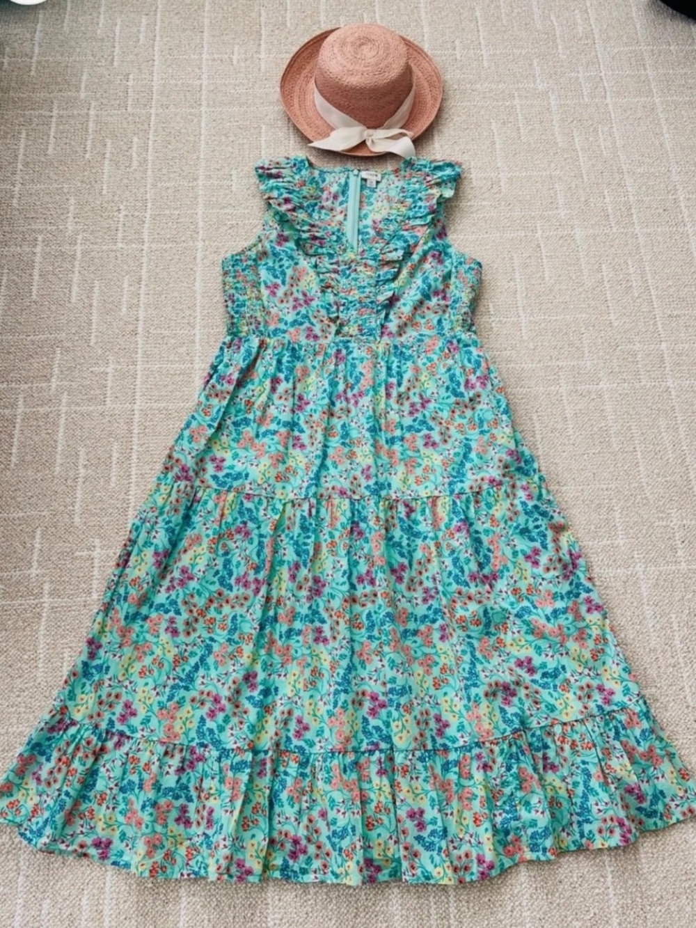 J. Crew Mint Green Floral Ruffle Dress with Pockets Size 14 - Picture 12 of 12